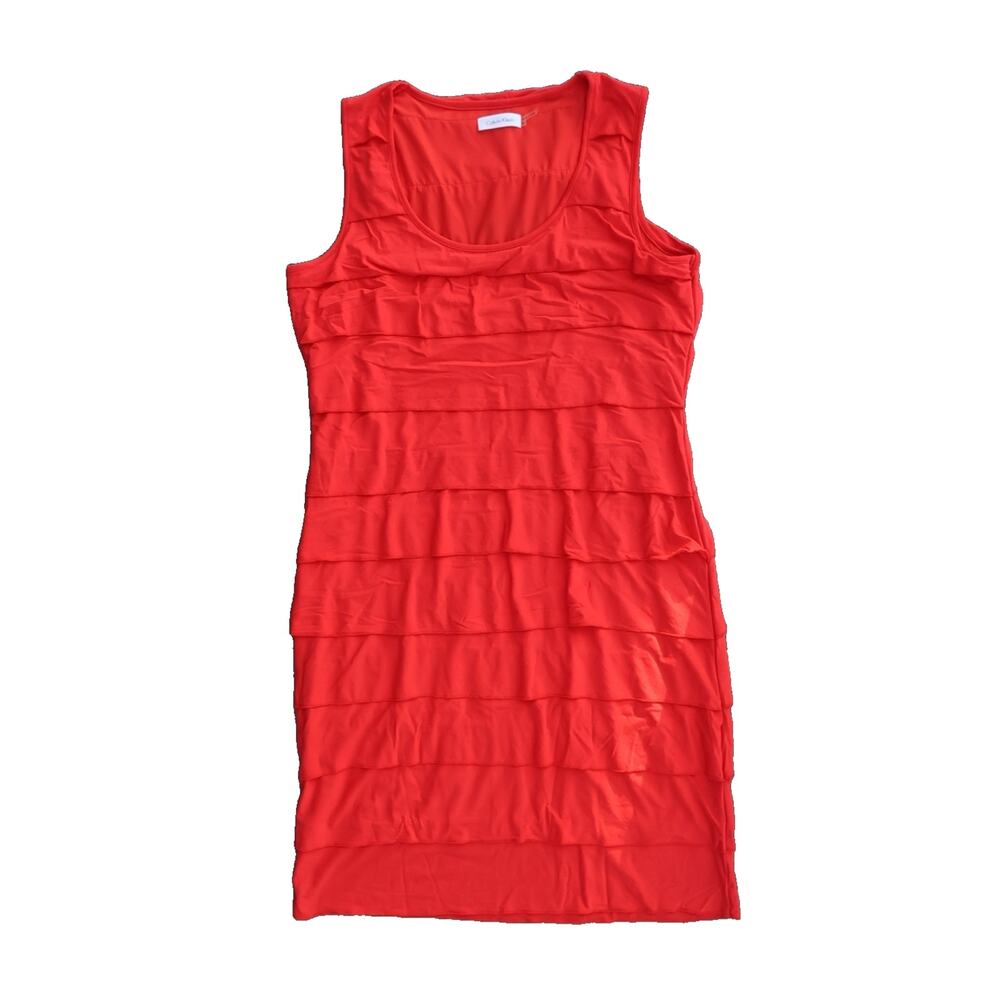 Calvin Klein Red Tiered T-Shirt Dress 12 Sleeveless Stretch Desk to Dinner - Picture 3 of 13